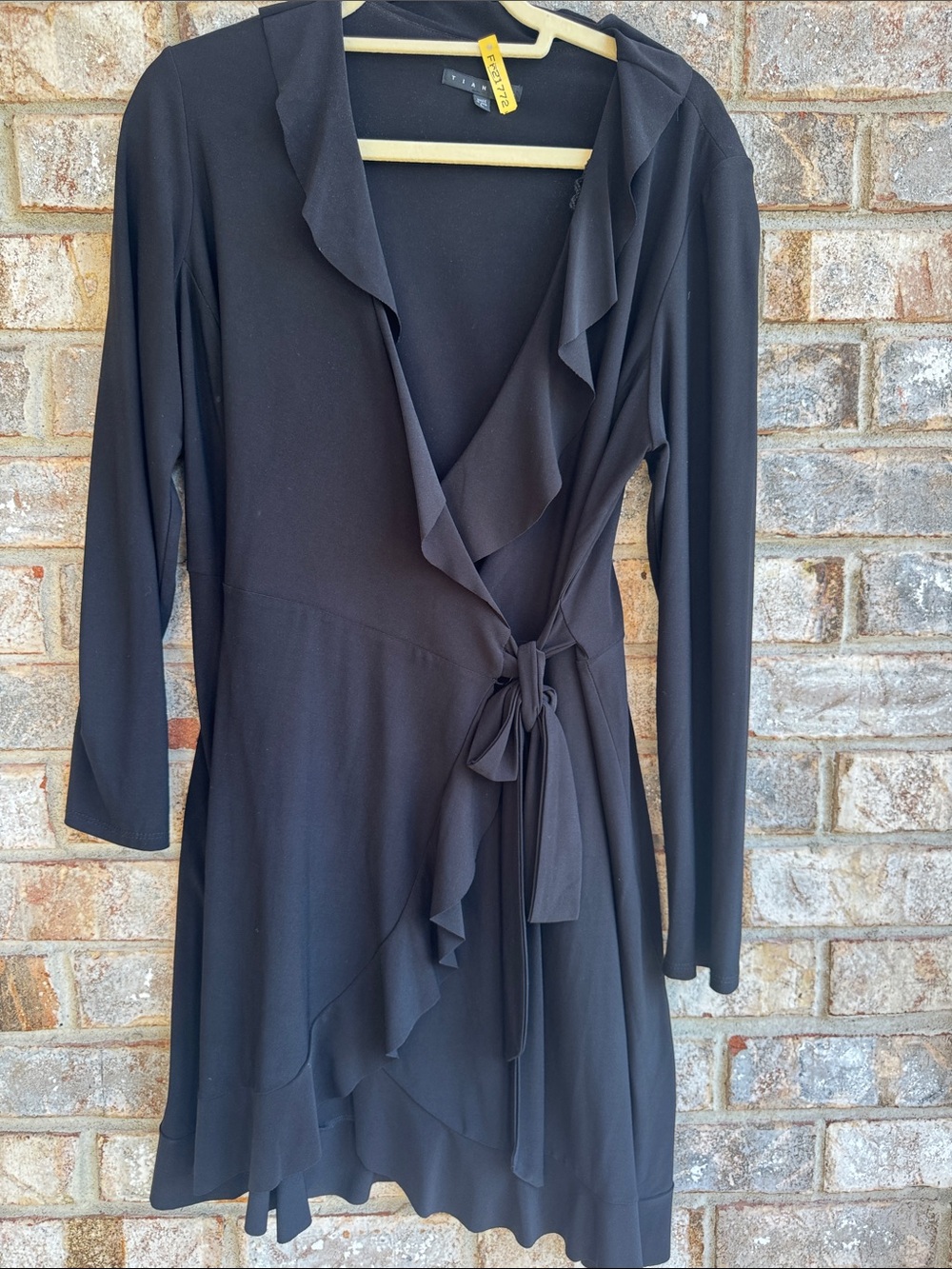 Tiana B. Black Long Sleeve Ruffle Wrap Dress
